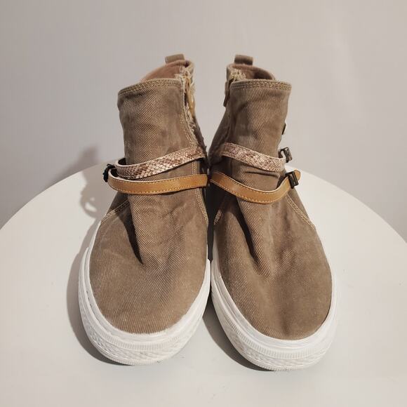 Blowfish Malibu Womens Canvas Strappy High Top Sneakers Size 10 Taupe Casual - Picture 2 of 12